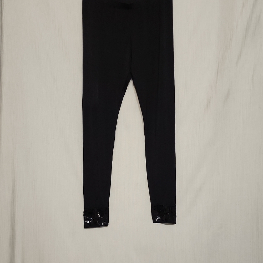 Tart Black Leggings with Sequin Cuffs Party Night Out Clubwear Athleisure Comfor